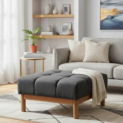Poufs rembourrés moelleux, structure en bois et tissu gris de 84 cm, élément de décoration moderne