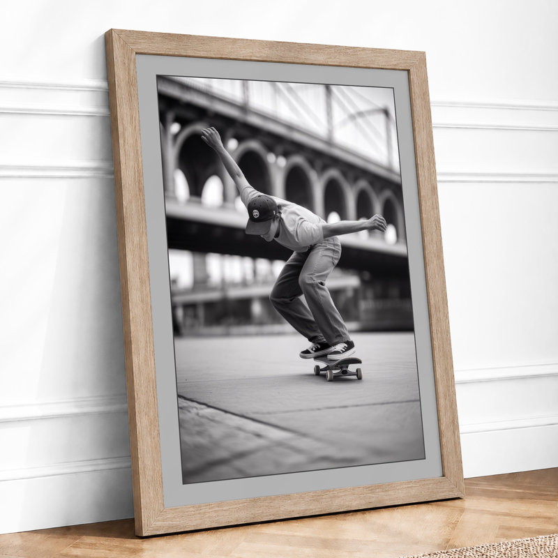 Skater Under Arches Industrial - Framed Print, A1 - 84.1 x 59.4 cm, Oak