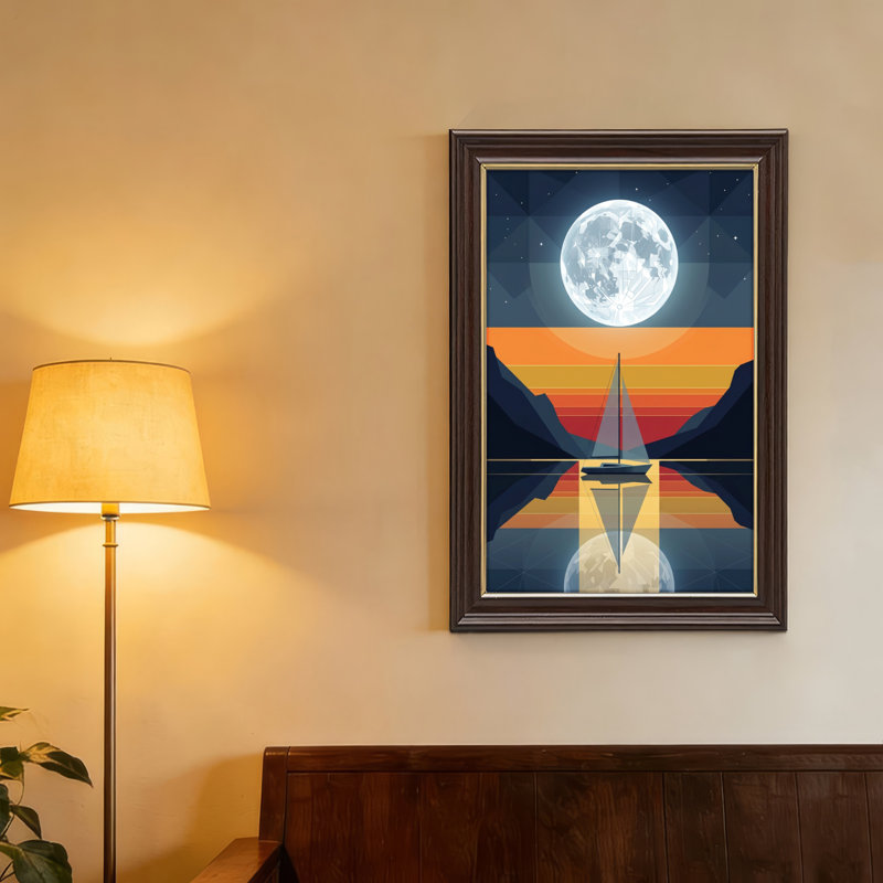 Art mural antique sur toile encadré doré pour le salon, la chambre à coucher, le bureau ou le vestibule - Décoration murale décorative avec voile au clair de lune