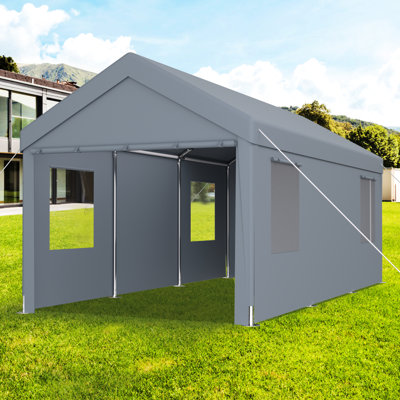 Abri d'auto 12 'X 20', garage portatif pour bateaux et véhicules. Structure en acier galvanisé, couvercle en Fade pe, 2 portes, 4 fenêtres d'aération, assemblage facile, gris robuste avec cadre robuste. Ventilé
