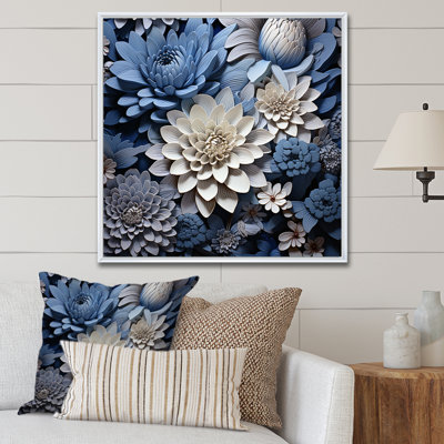 «Graceful Mums» noir et bleu pâle, peinture IV sur toile