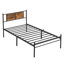 Lit simple en métal avec tête de lit décorative en bois TG