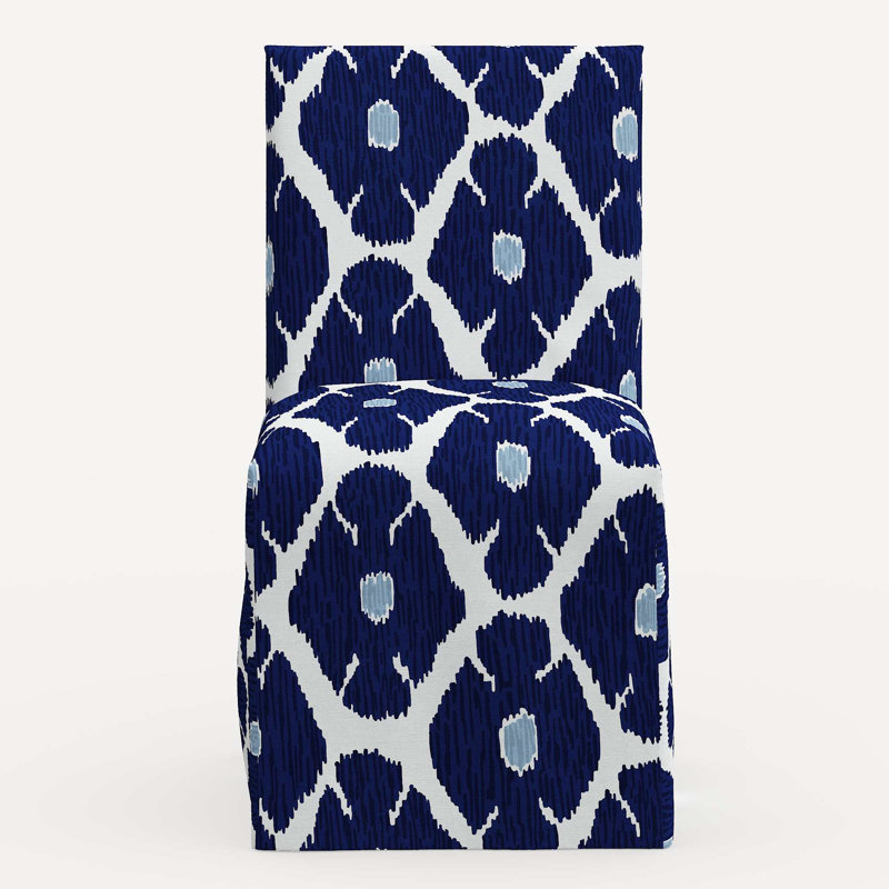Sadia Slipcover Chair, Jr Poppy Indigo Geometric Linen