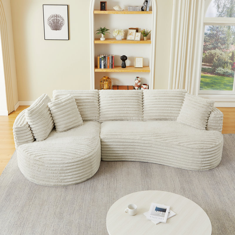 Canapé moderne en L incurvé pour salon, appartement, Crème, Face à la gauche
