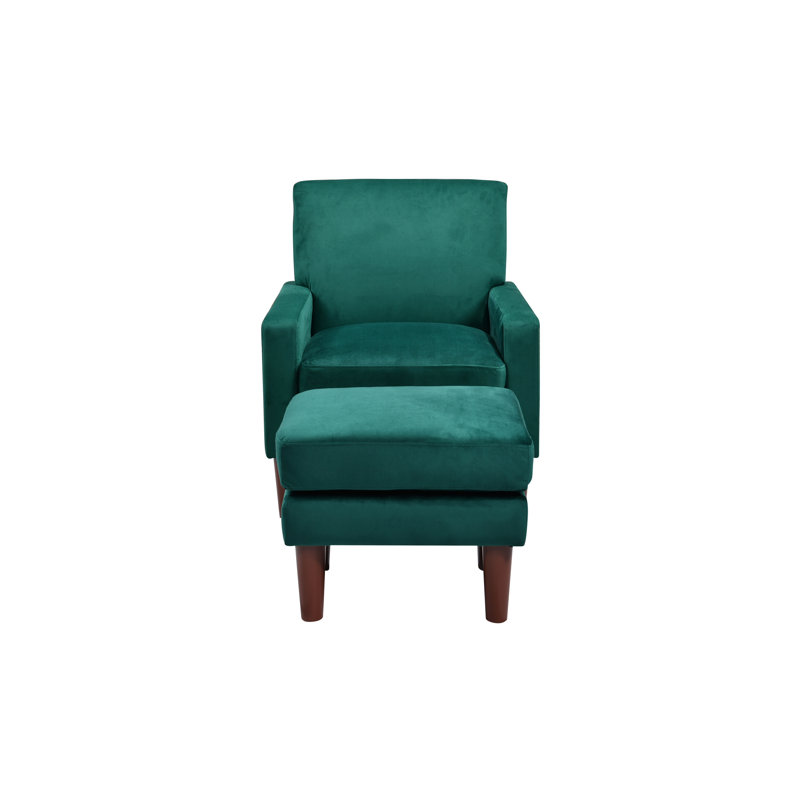 Amblewood Velvet Armchair with Footstool, Green