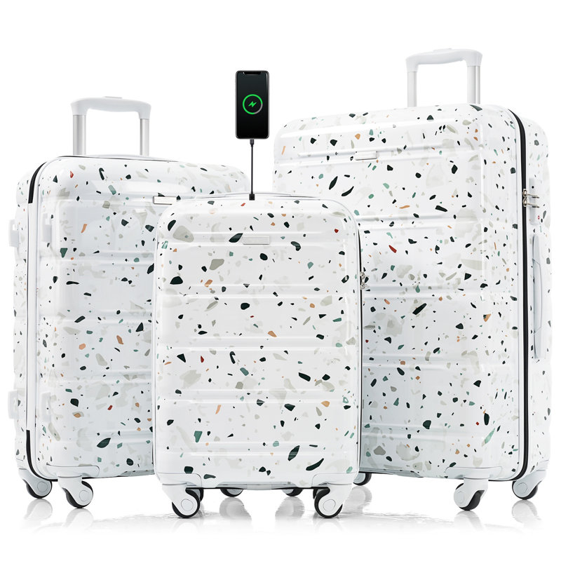 Ensemble de 3 valises, 28.4" H x 19.2" W x 11.6 " D, White