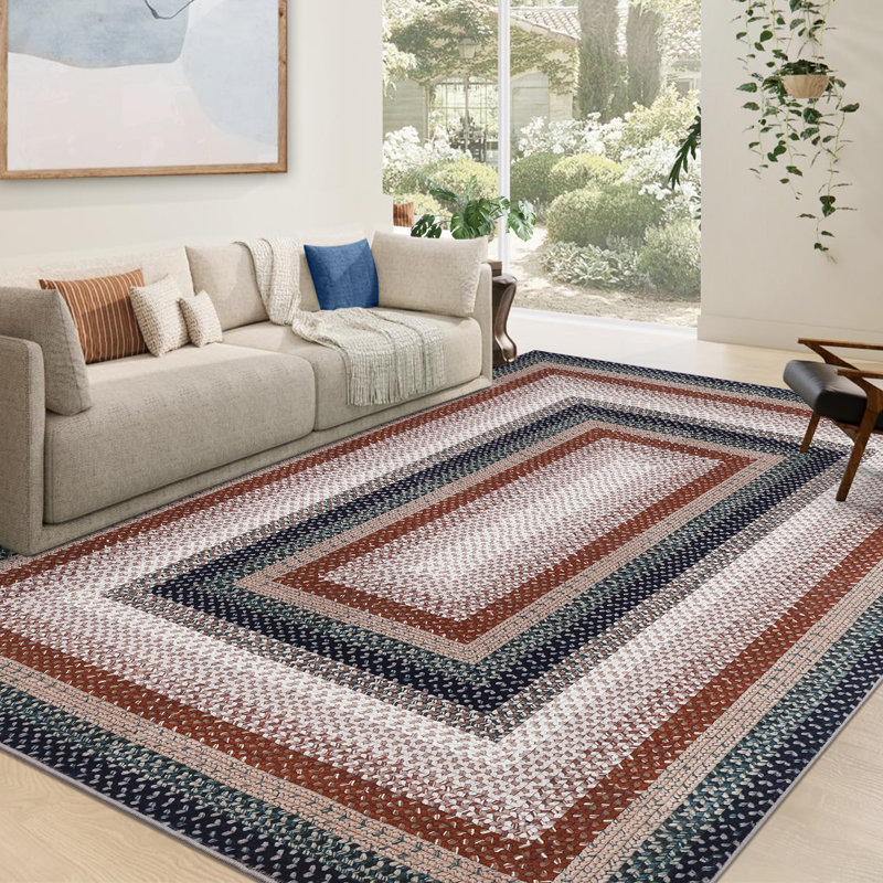 Machine Washable Rug for Living Room Braided Print Non-Slip Area Rug Stain Resistant Carpet for Dining Room Bedroom Nursery Office