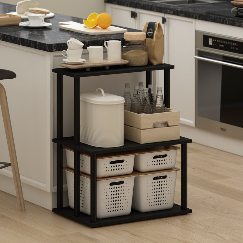 Rimi Wood Kitchen Cart, Black Oak/Black