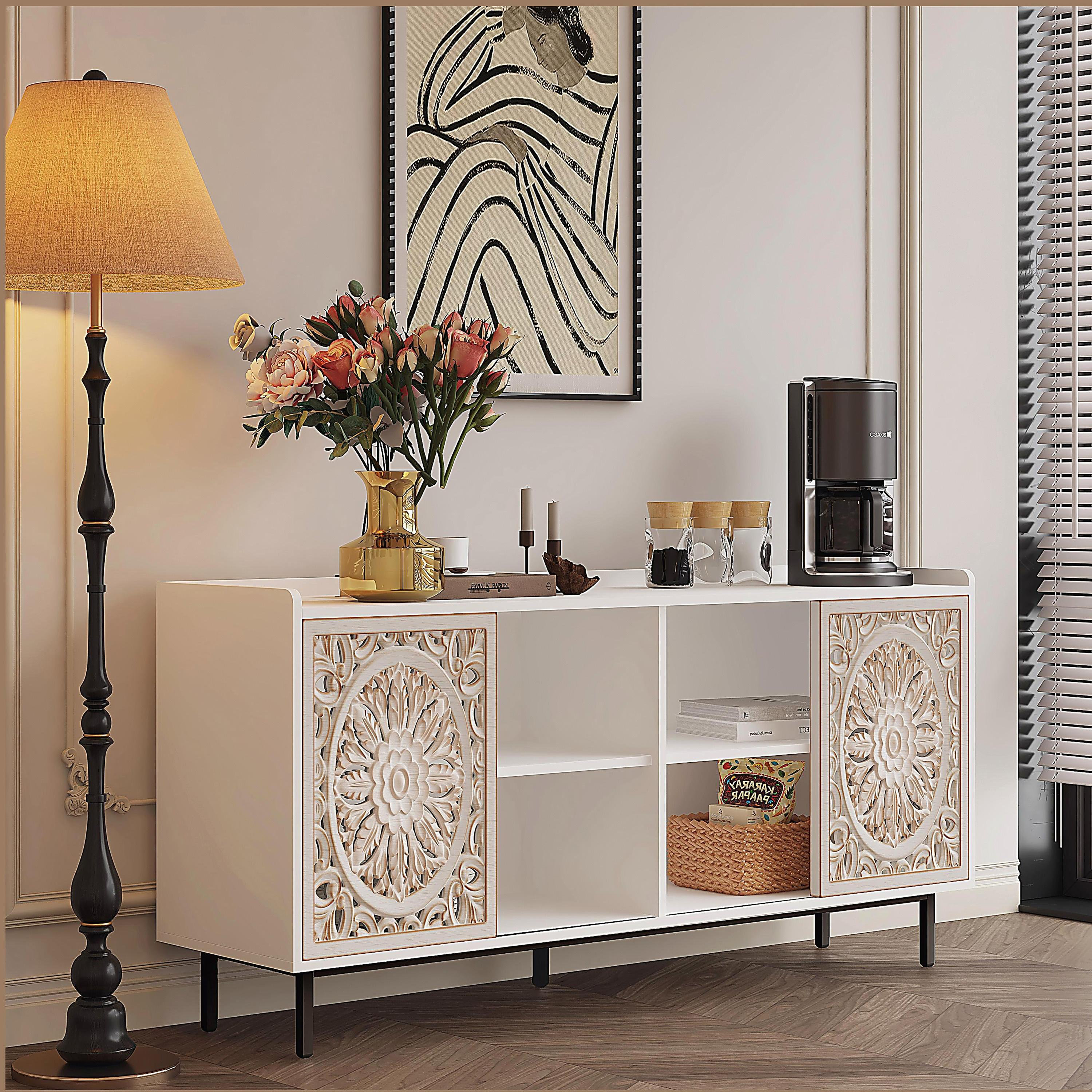 Ebern Designs Mid-century Modern TV Stand Kitchen Storage White Display ...