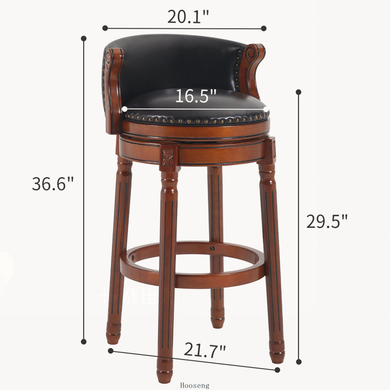 Tabouret de bar 1 pièce pivotant à 360 ° en cuir de vache avec dossier, bar et comptoir, noir, pour la cuisine, la salle à manger et le bar
