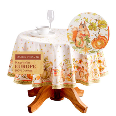 Maison d' Hermine Table Cloth Round Table 100% Cotton 63 Inches Fall Tablecloth Reusable Everyday Use for Thanksgiving Christmas Decorations Dining Farmhouse Party (Pumpkin Passion)