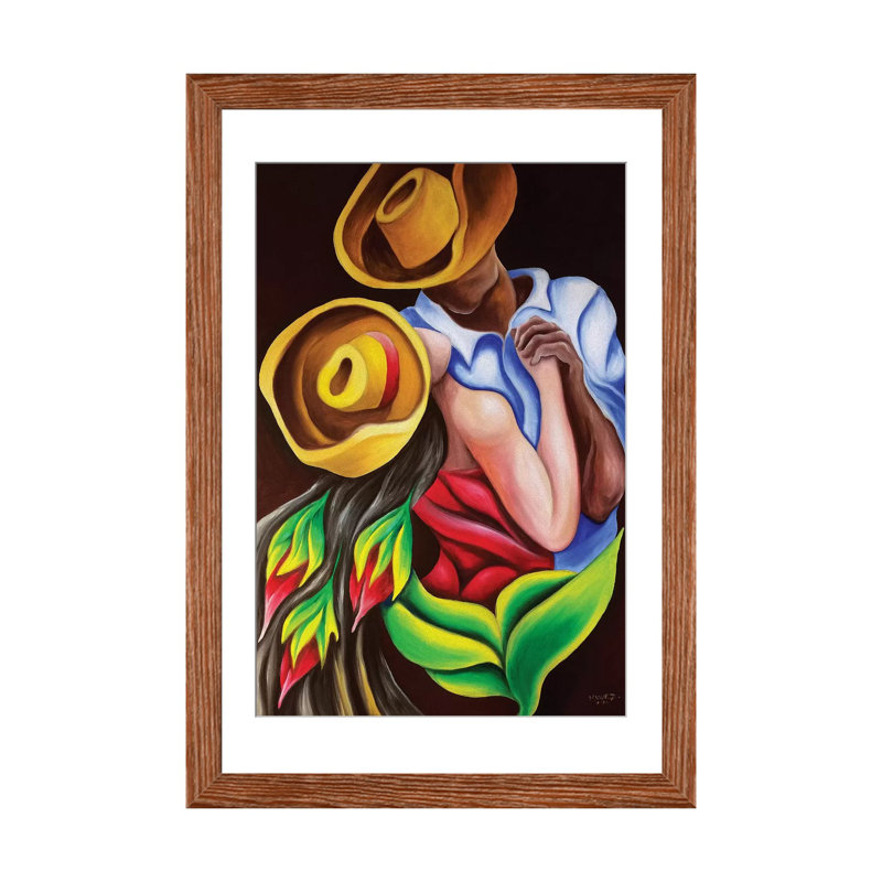 «Dancing» par Dixie Miguez - reproduction d'art, Pas de tapis, H 24 po x l 16 po x P 1 po, Papier avec cadre en bois brun