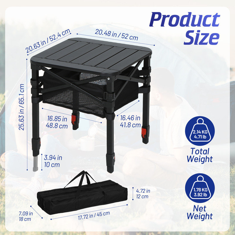 Portable Roll-Top Camping Table, Height-Adjustable Folding Design with Carry Bag for Outdoor & Patio Use, Petit