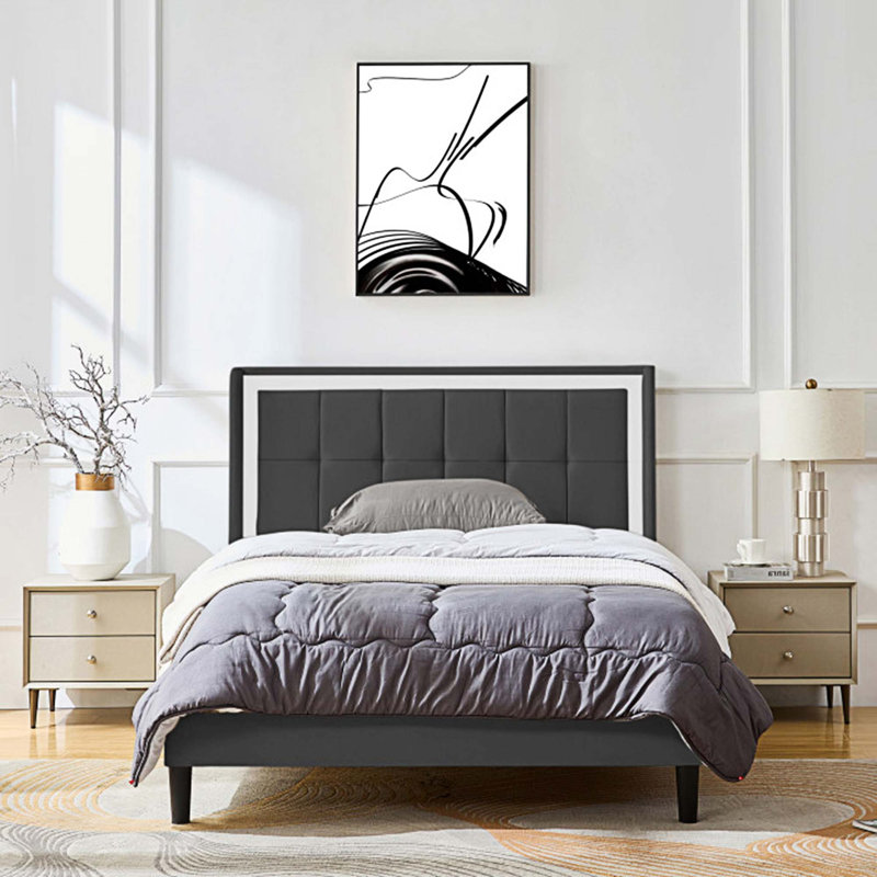 Melissia Upholstered Platform Bed, Queen, Dark Gray