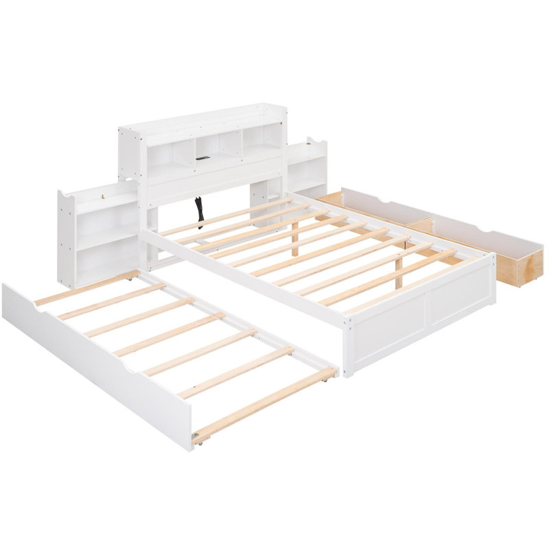 Lit plateforme double avec rangement escamotable, Blanc
