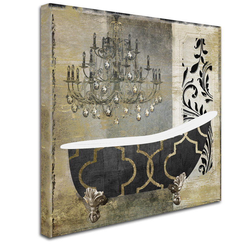 24'' x 24'' Black and Gold Bathtub Canvas Wall Art