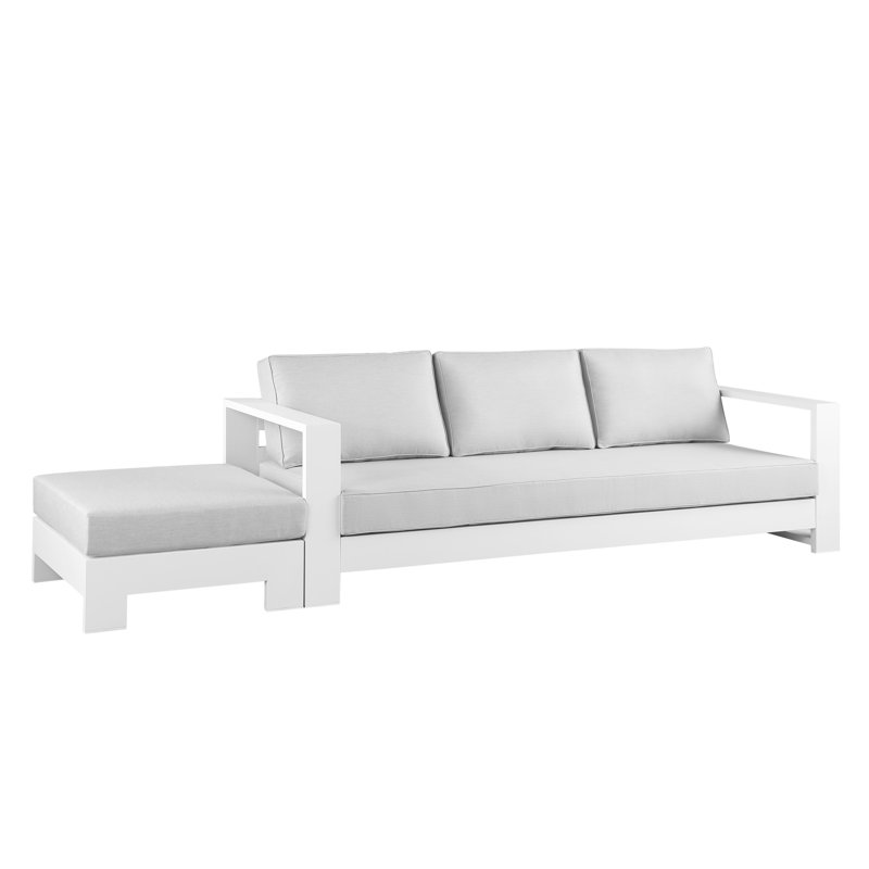 Hoyt 92.52" Outdoor Aluminum Sofa with Optional 27.56" Versatile Ottoman, Slate Black, Light Gray, Yes