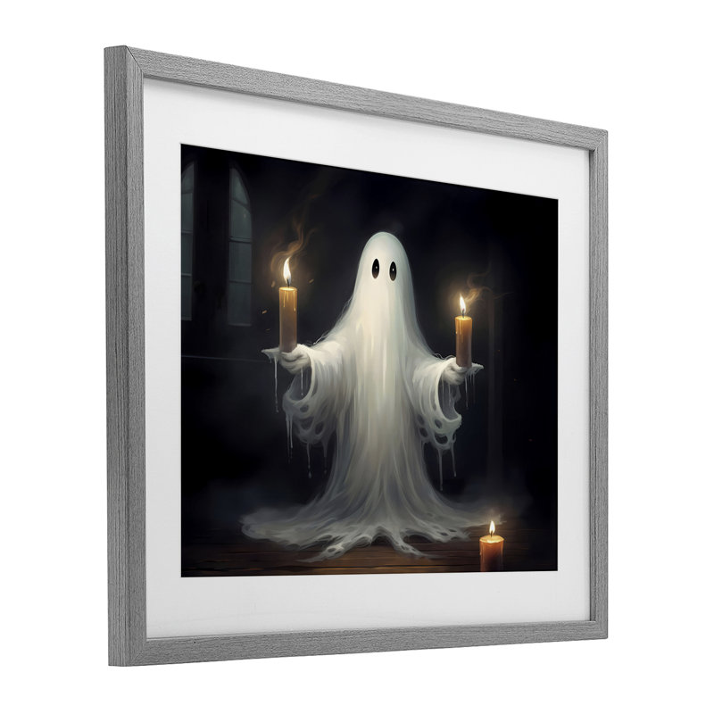 «Spooky Candlelit Ghost», reproduction encadrée sous verre, design par LSR Design Studio, H 17 po x l 21 po