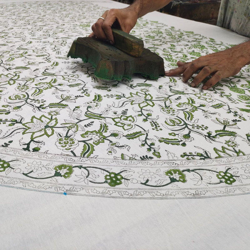 Green Chintz Round Tablecloth, 90" Round