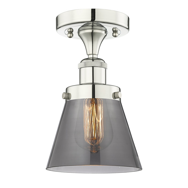 Plafonnier semi-encastré 1 lumière Cone, Plaqué couleur fumée, Nickel poli