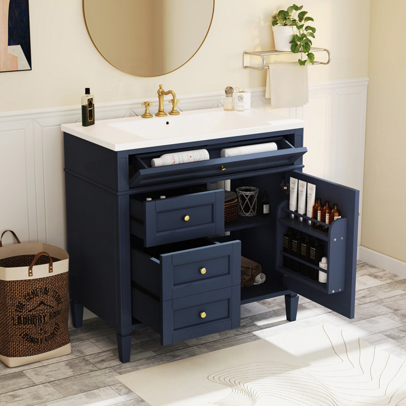 Meuble-lavabo moderne avec rangement abondant et design élégant, Bleu très foncé