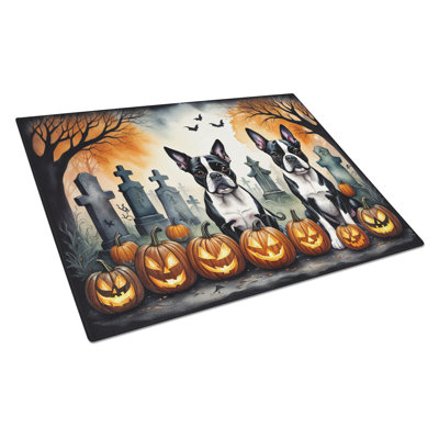 Boston Terrier Spooky Halloween Glass Cutting Board Large