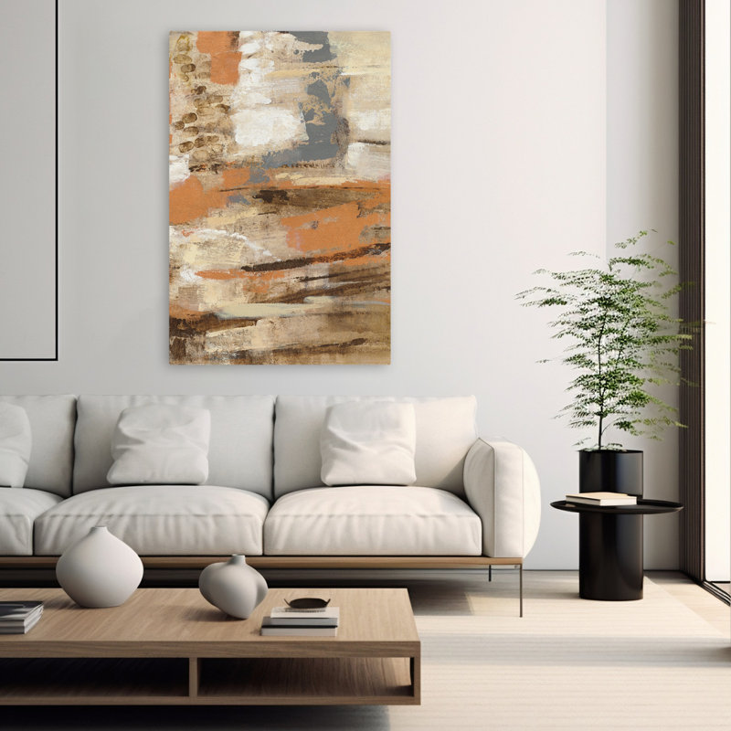 Cuivre et bois III - Abstrait beige brun crème, H 60 po x l 40 po