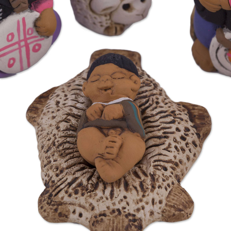 Ensemble de crèche 7 pièces en céramique famille mapuche