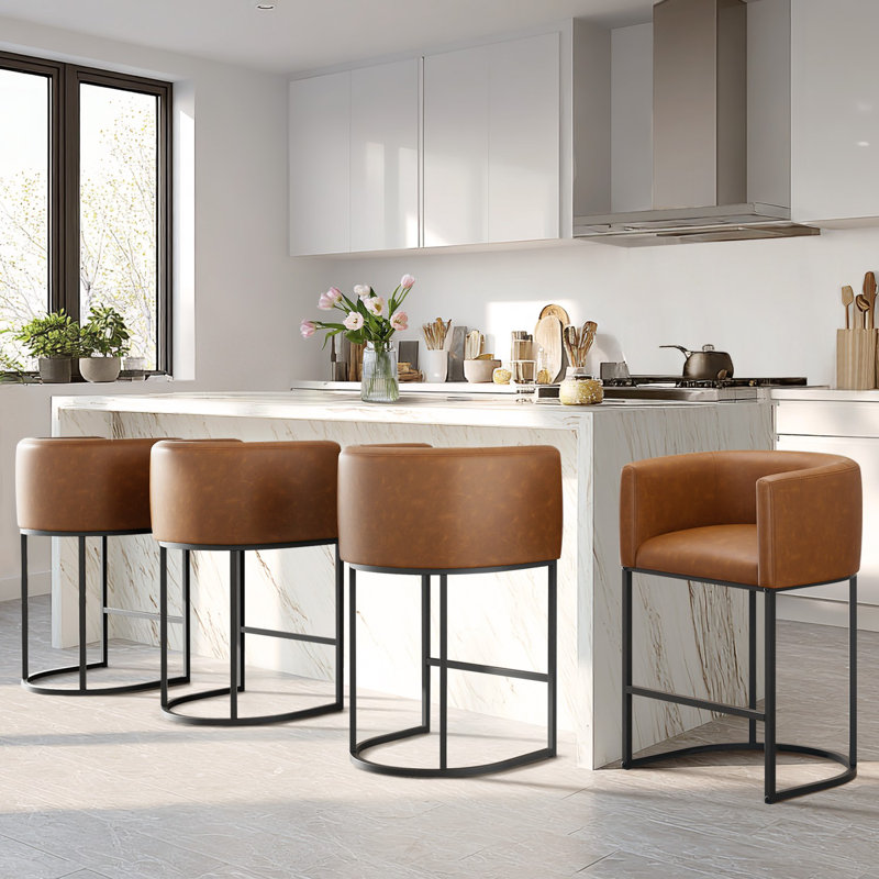 Ensemble de 4 tabourets de bar comptoir en cuir Pu, Noyer