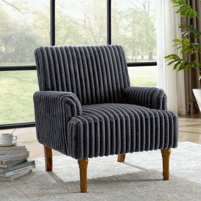 Fauteuil d'appoint en velours côtelé large Wale - Pieds en bois massif de 9 po - Gris foncé