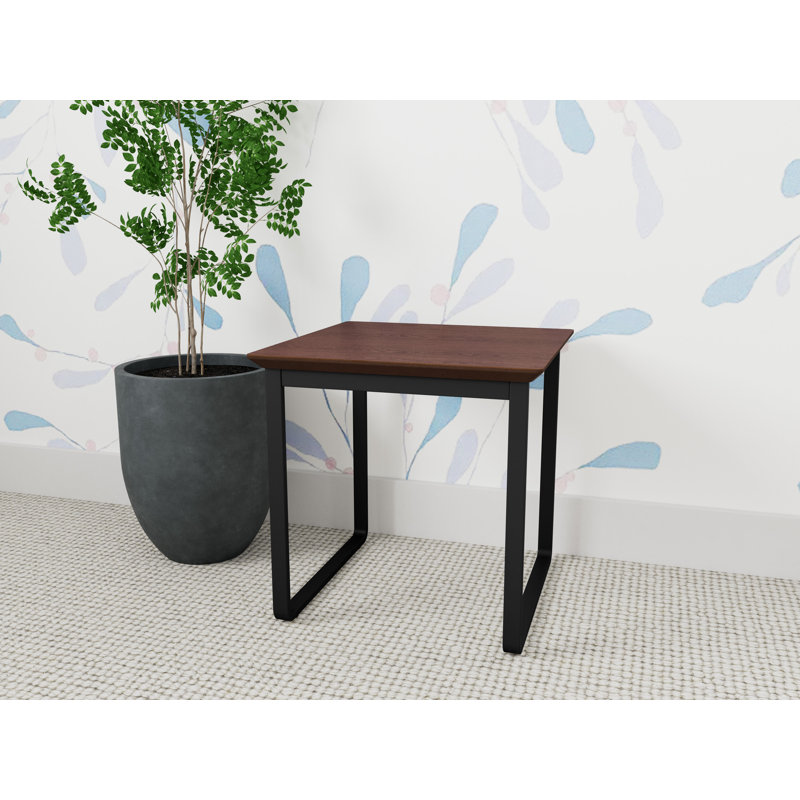 Gansett Waiting Reception End Table Metal Frame 20x20" High Pressure Laminate Top, Cocoa Walnut, Black