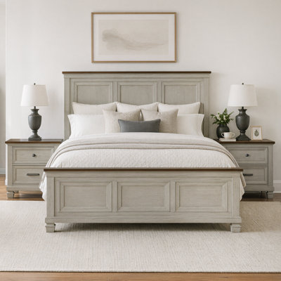 Clayton Panel Bedroom Set In Medium Brown And Washed Stone
