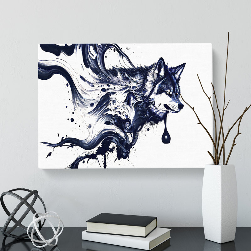 Paint Drip Wolf Abstract - Wrapped Canvas Print, 35cm H x 50cm W x 3cm D