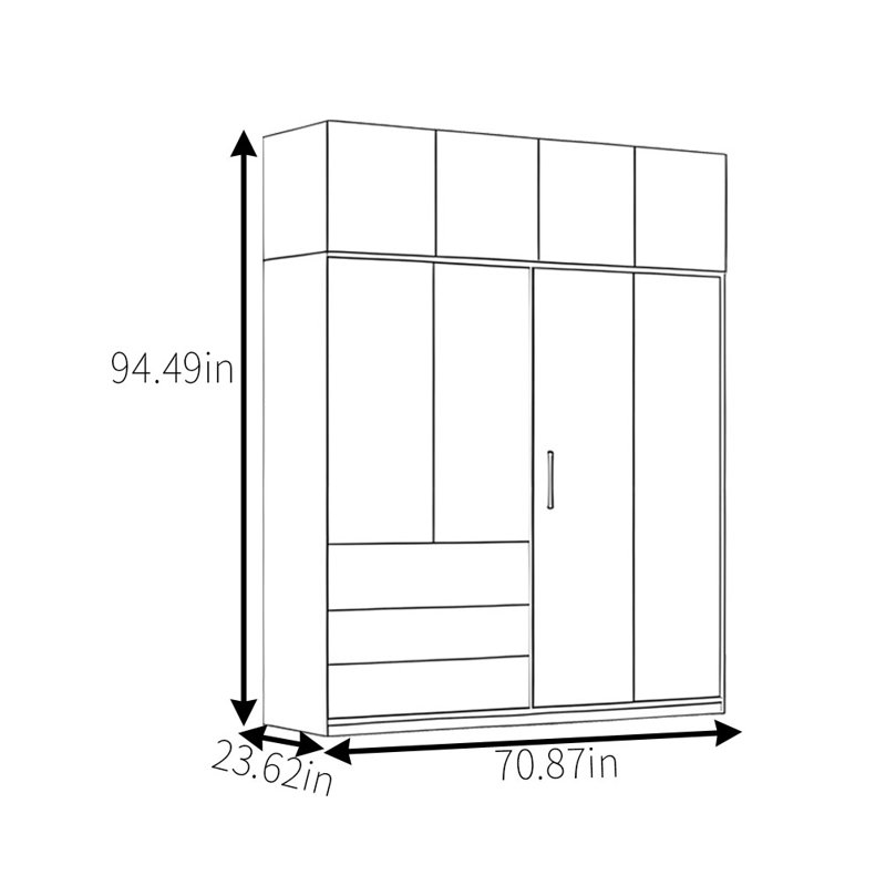 Garde-robe simple foncé classique, H 94,49 po x l 70,87 po x P 23,62 po