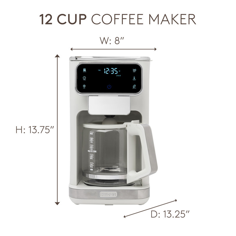 HADEN Dual Brew 12 Cup Hot & Iced Digital Drip Coffee Maker with Control Settings, Ivory/Chrome
