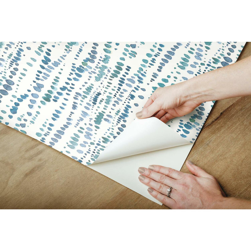Lisa Audit Dotted Line Peel and Stick Wallpaper, Blue/White