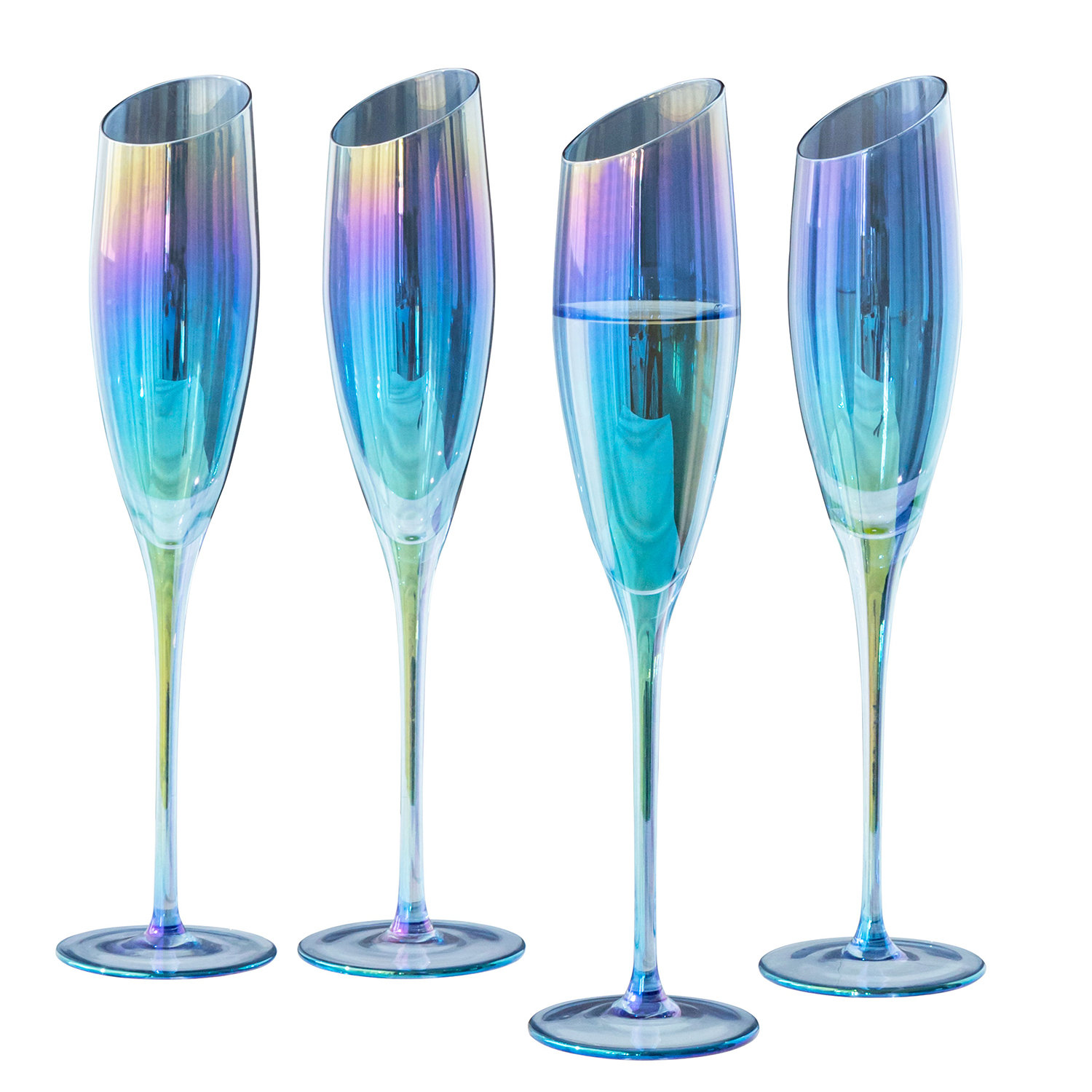 Gursharon 4 Piece 12 oz Hammered Champagne Flute Set (Set of 4) Everly Quinn Color: Silver