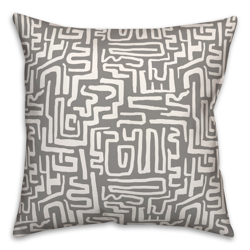 Coussin extérieur bleu marine Wiggly Shapes, Gris, H 18 po x l 18 po