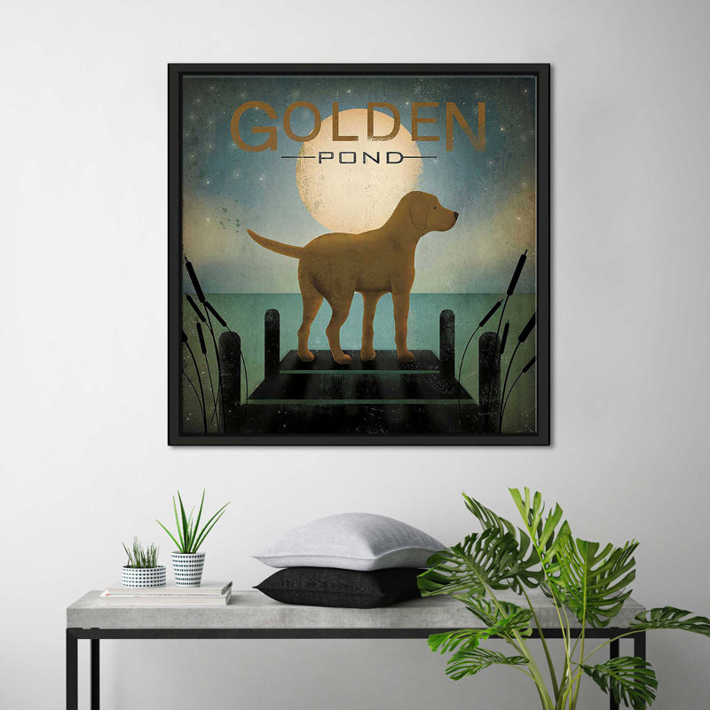 «Moonrise Yellow Dog Golden Pond (Square)» par Ryan Fowler, reproduction, Cadre flottant noir, H 21,5 po x l 21,5 po x P 2 po