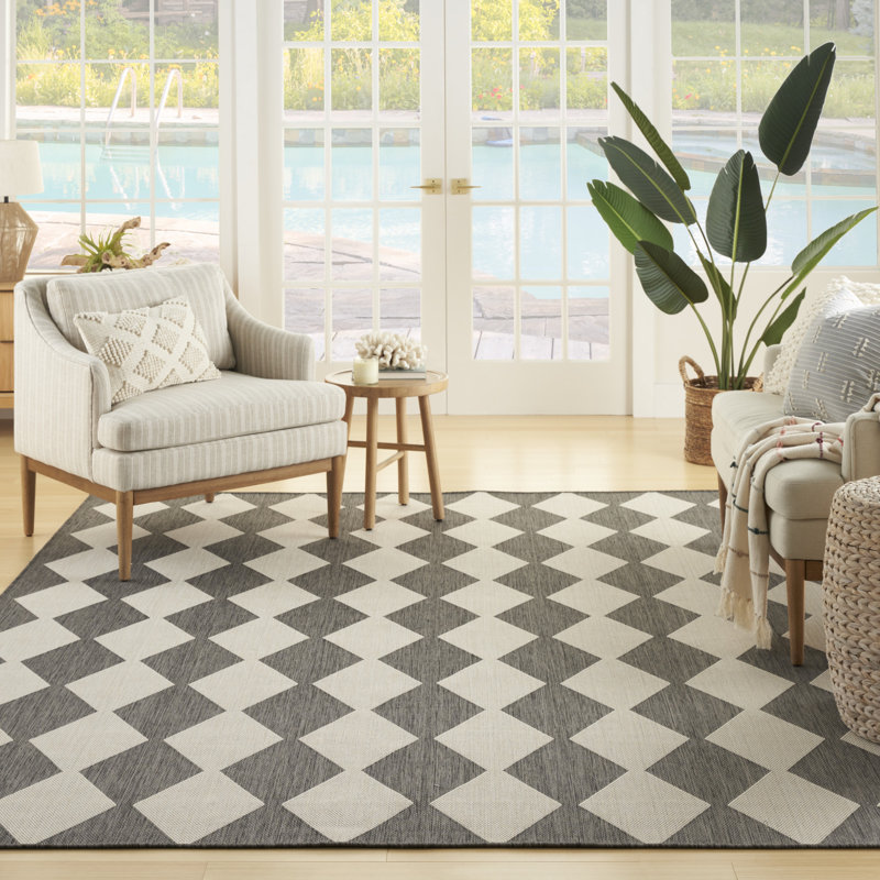 Tapis intérieur / extérieur rectangulaire Positano, Rectangle 9 pi x 12 pi, Gris