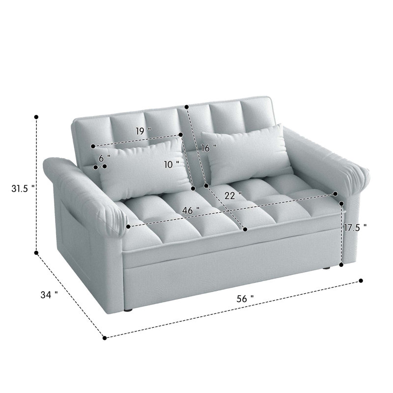 Canapé-lit double 56 po avec coussins moelleux, Gris