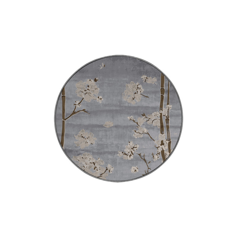 Tapis gris soyeux et moelleux, Rond 6 pi