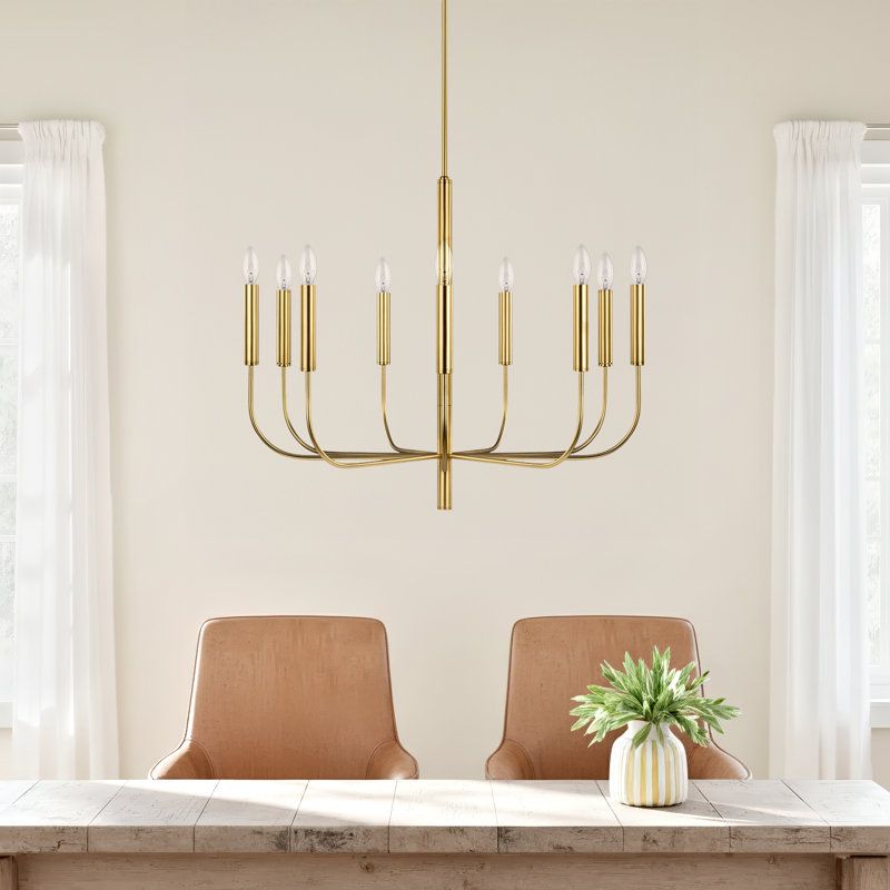 Tedder 9-Light Dimmable Traditional Chandelier , Burnished Brass