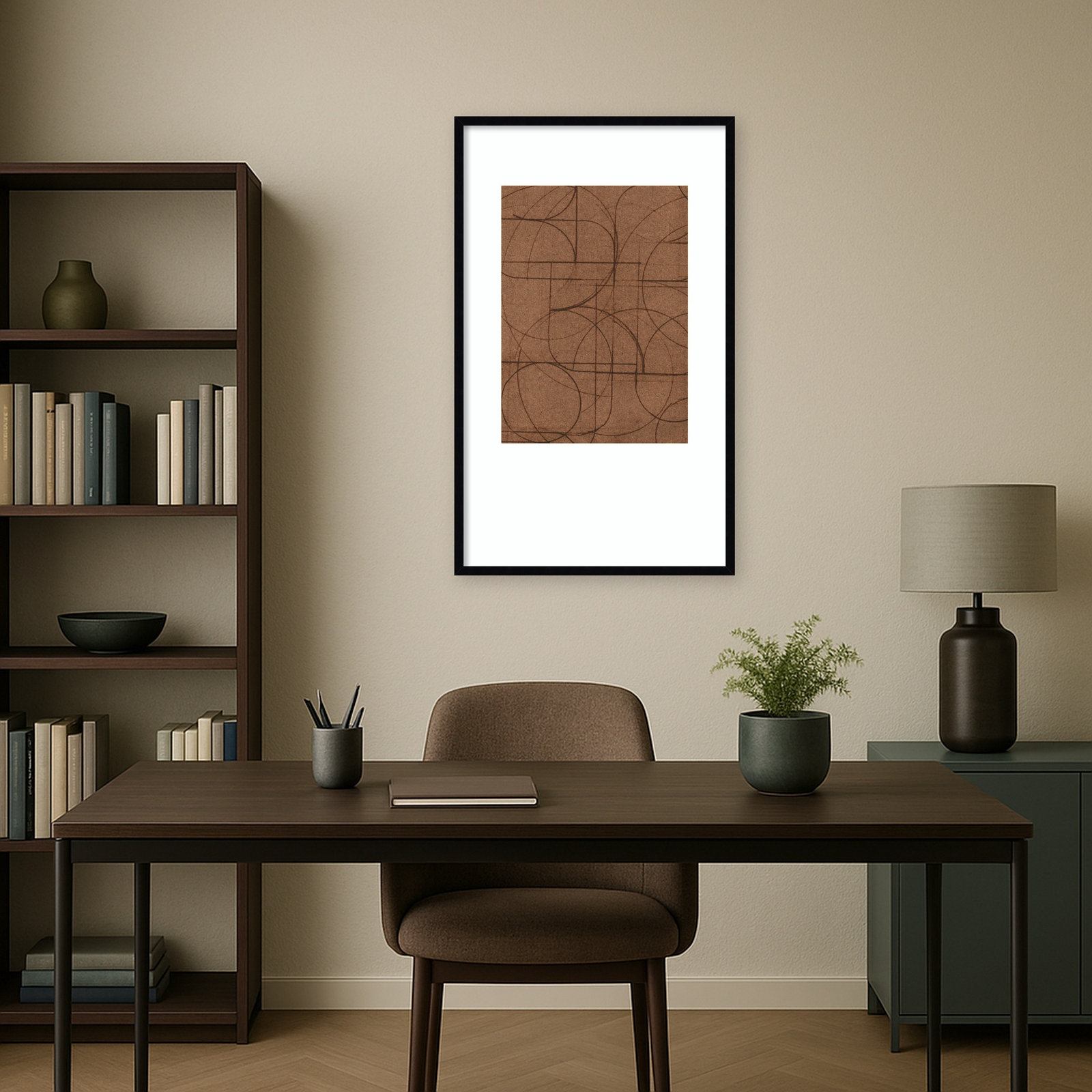 Curved 1 Print by Dan Hobday, 41" H x 25" W, Svelte Noir Black Framed Print with Mat