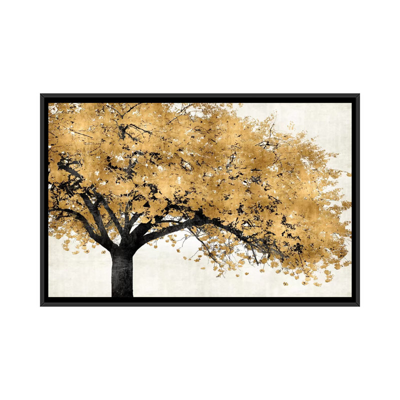 «Golden Blossoms», impression sur toile, H 32 po x l 48 po x P 1,5 po, Toile avec cadre, Noir