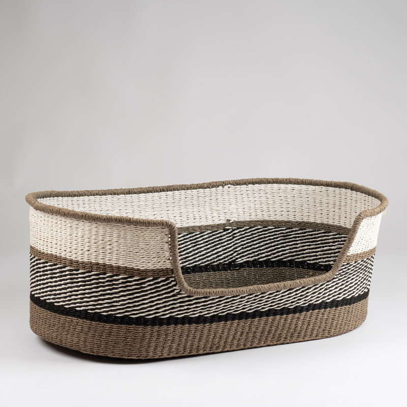 Grey Stripe Woven Pet Bed with mat, Large (41 - 70 lbs), 29cm H x 78cm W x 48cm D