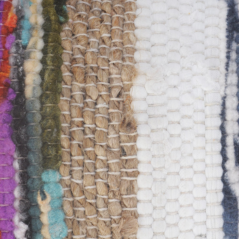 Natural Jute and Multicolored Cotton Striped Rectangular Throw Pillow