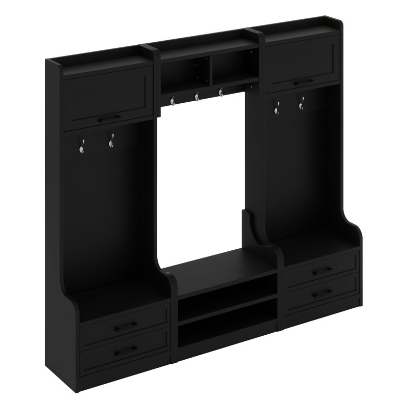 4-In-1 Detachable Hall Tree With Storage And Hooks, Multiple Functions Hallway Coat Rack With Storage Drawers And Cabinet, Shoe Bench For Entryway Hallway
