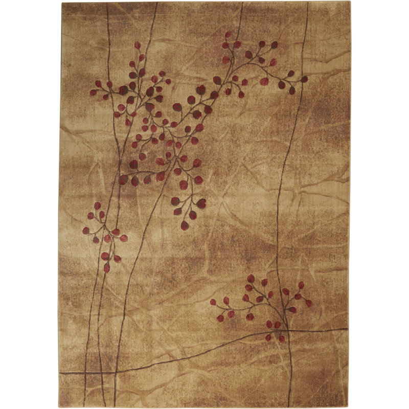 Tapis taupe, beige et rouge à motif floral Arnim, Rectangle 9 pi x 12 pi
