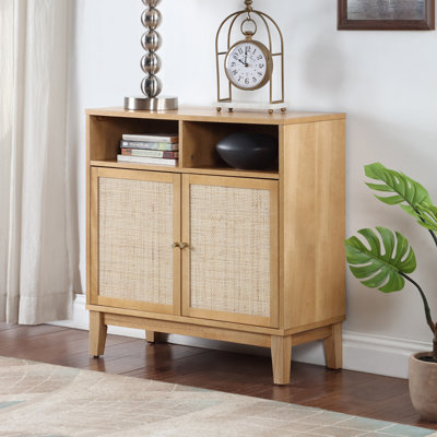 W31 In. Wood Storage Cabinet With Adjustable Shelf And 2 Rattan Doors